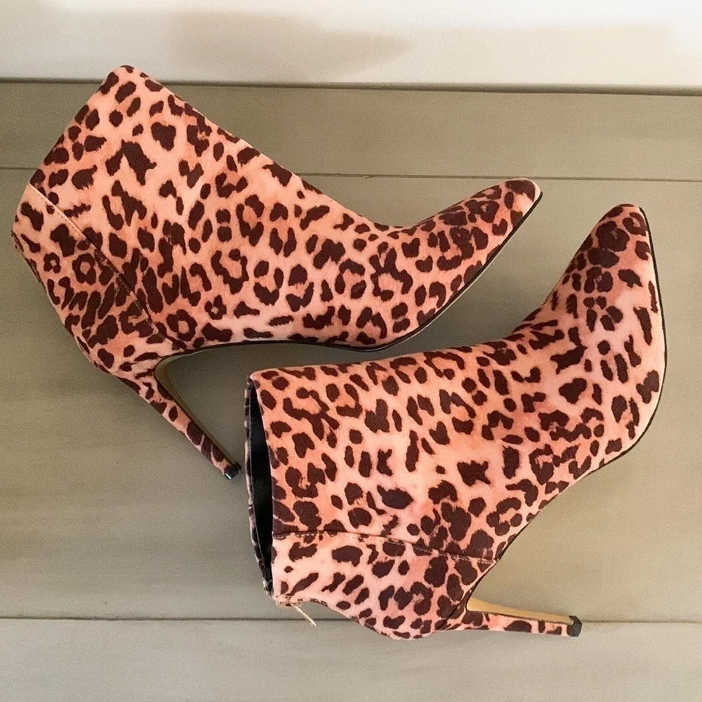 Express Leopard Animal Print Heeled Ankle Booties 8